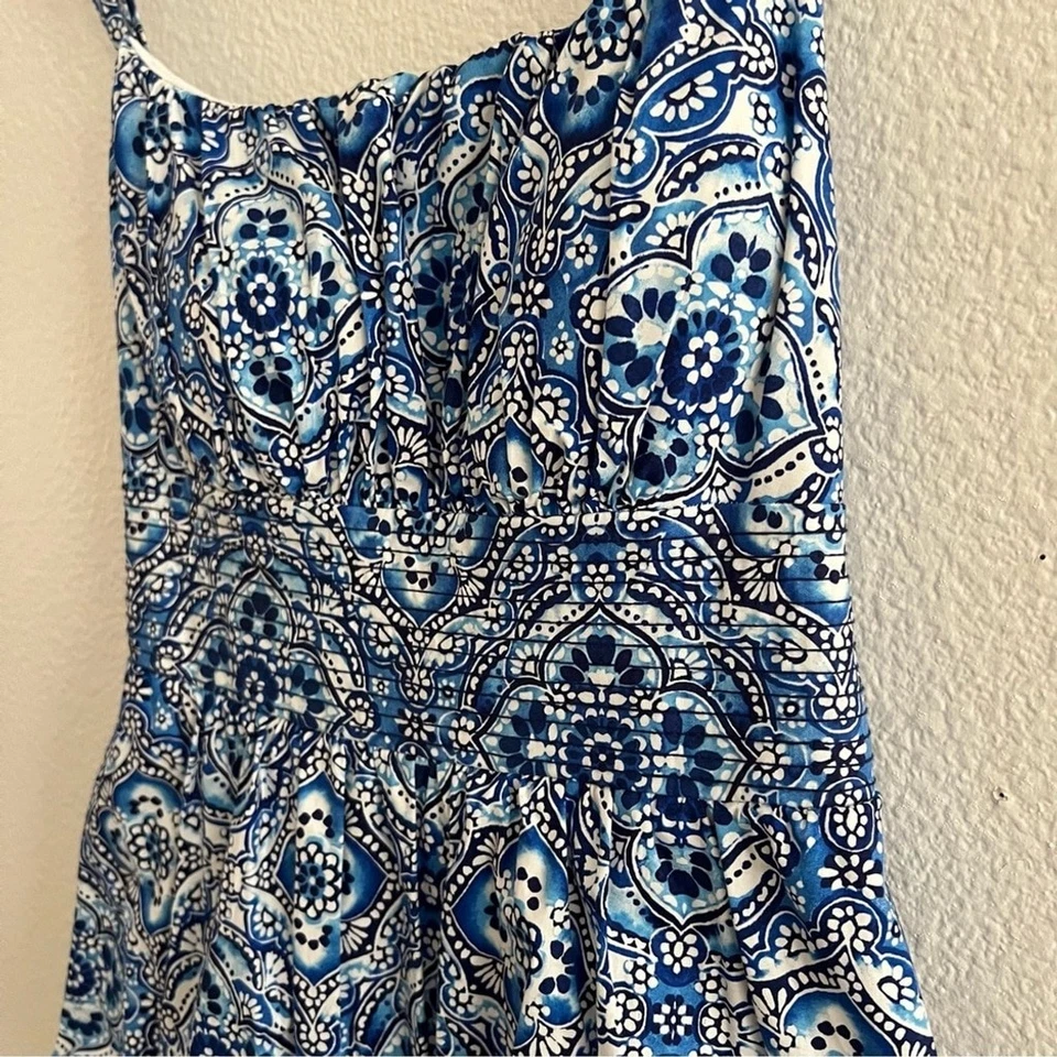 Vestido Azul Paisley Globo Talla 12 Verano Elegante Midi Boho Boda Invitado Conjunto Foto 3 de 4