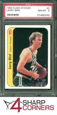 1986 FLEER STICKER #2 LARRY BIRD CELTICS HOF PSA 8