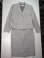 Le Suit Petite 8P Two Piece Skirt Suit Set Gray Textured Corporate