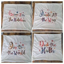 Set of 4 Embroidered Christmas Pillow Covers 18x18 Velour Holiday Throw Cushion