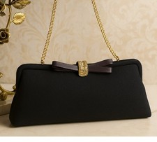 Black Evening Bag Vintage Clutch Purse Gold Chain Ornate Clasp