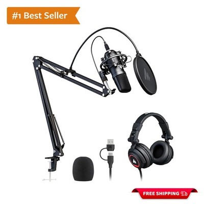 High-Fidelity Vocal Microphone Kit with Studio Headphones - Versatile & Portable
