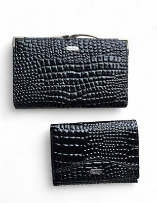 Pierre Cardin Paris Leather Wallet Set Black Crocodile