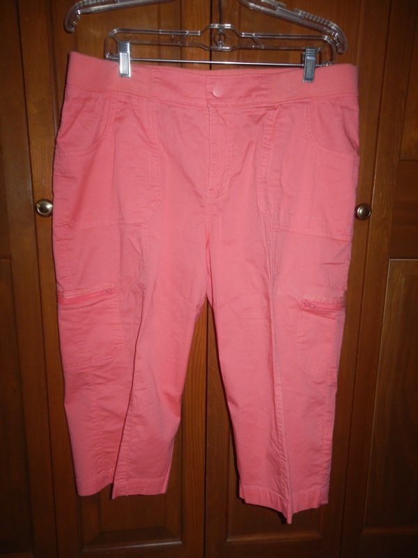 1889 LEE  Relaxed Fit Womens Coral Cotton Spandex Cargo Capri Pant 16 Medium