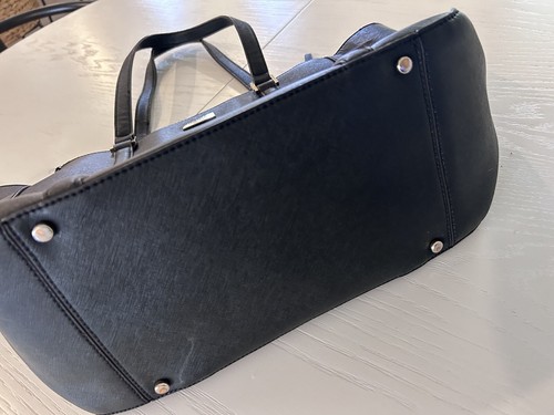 Kate Spade Tote Bag Cow Leather Black 20" x 13" x 8" FLAWED Gold Hardware Purse - Picture 4 of 15
