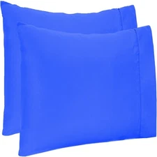 4 PCs Pillow Case Set 1200 TC 100% Cotton Royal Blue Solid Queen Size