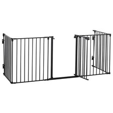 Image of PawHut Pet Safety Gate 5 Panels Playpen Metal Fence w/ Walk Through Door - Black