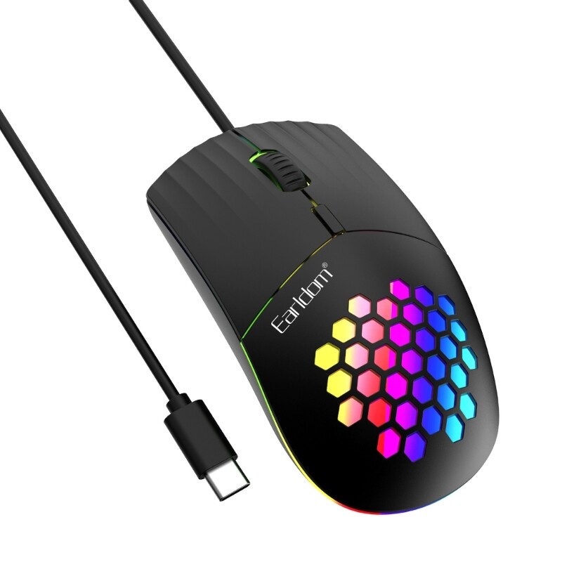 Ergonomic Type C Gaming Mouse Adjustable 1600DPI Colorful Lights for PC