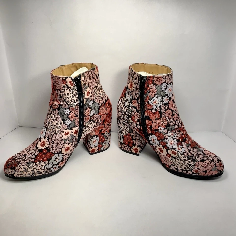 Qupid Red, Pink , Light Blue Floral Booties, size US.  5.5 - Image 3 of 4