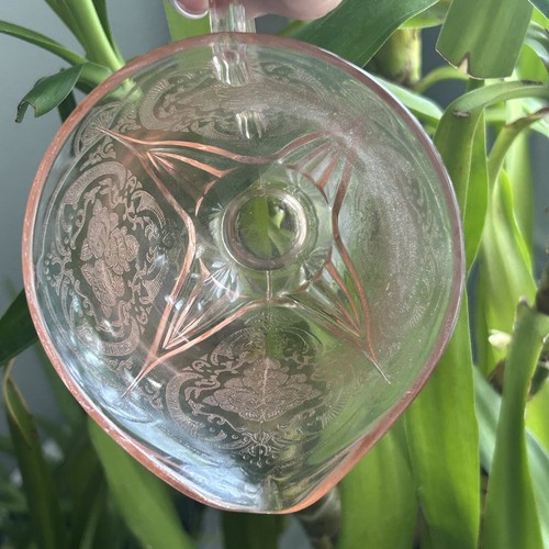 Pink Depression Glass Etched Floral Lace Creamer Pitcher Hazel Atlas Vintage - Picture 8 of 9