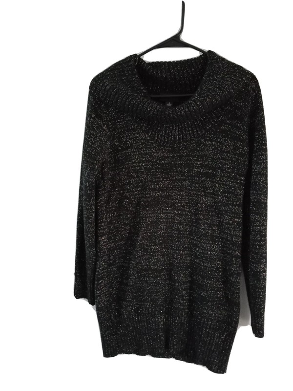 AB Studio Black Silver Heather Sweater Dress Cowl Neck Size Small S