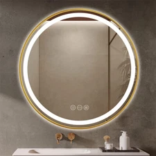 Gold/Black Round Wall Vanity Mirror w/ Lights Circle Bathroom Mirrors for Makeup