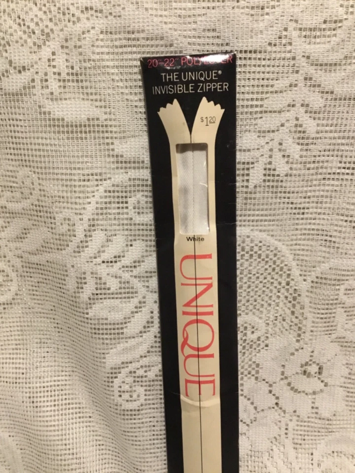 Vintage Unique Invisible Zipper New Old Stock White 20" 22" Polyester - Image 2 of 4