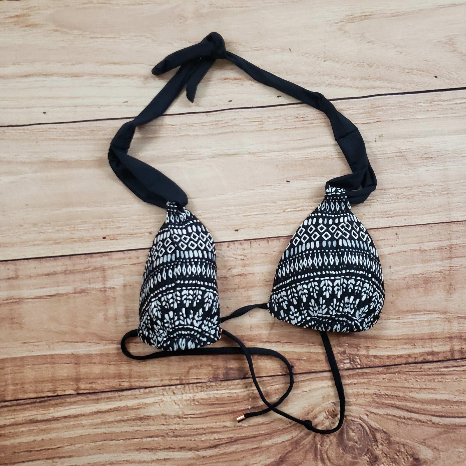 NEW Swim Systems Bikini Top Womens Small Black Triangle Swimsuit Halter Ladies