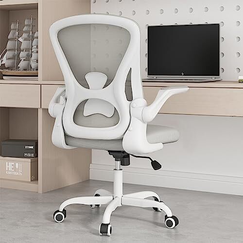 Grey Ergonomic Desk Chair with Flip-Up Arms and Lumbar Support-image