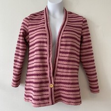Vintage Montgomery Ward Cardigan Sweater Pink Striped Polyester Small