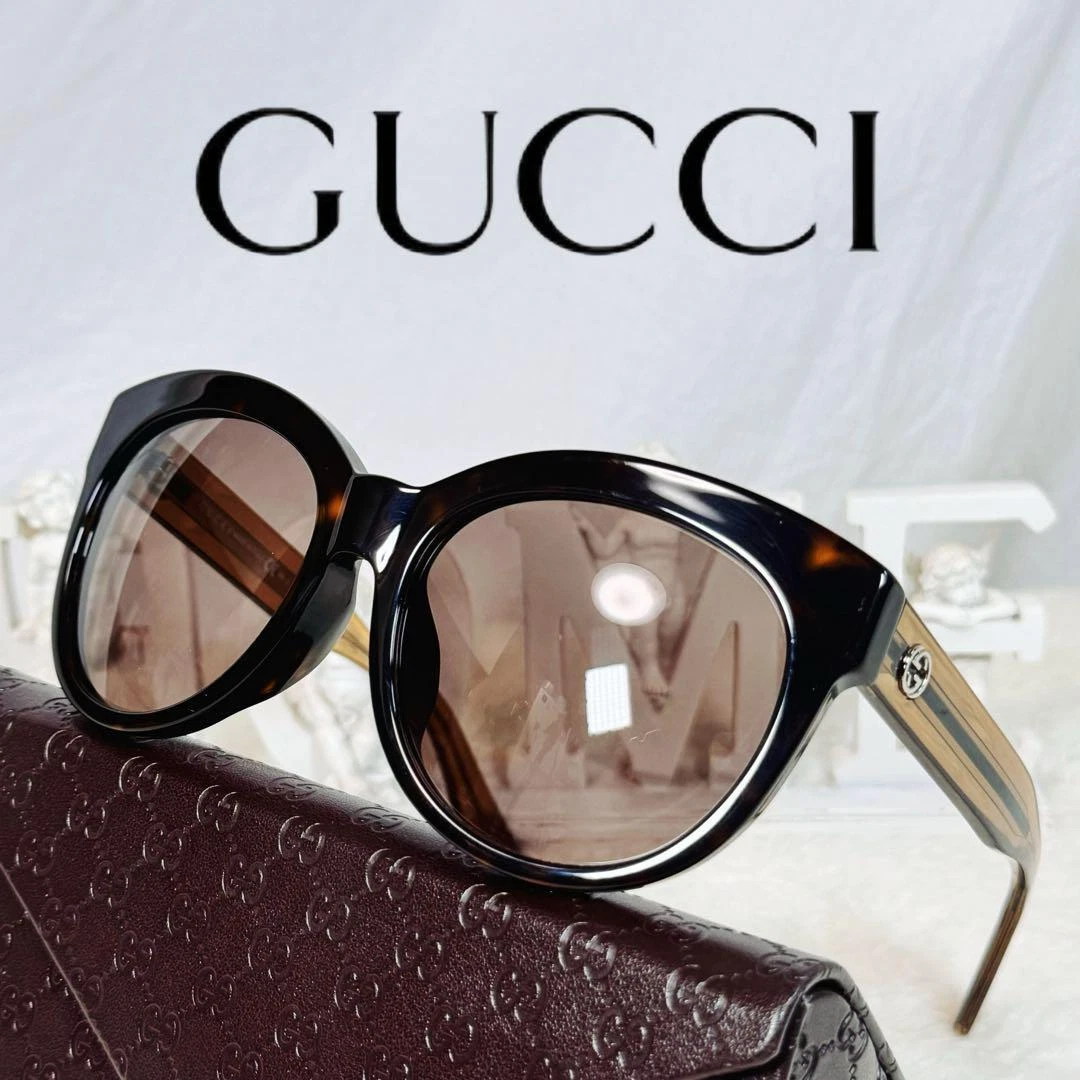Lunettes de soleil authentiques Gucci unisexe Wellington avec accessoires   Marron foncé/Noir