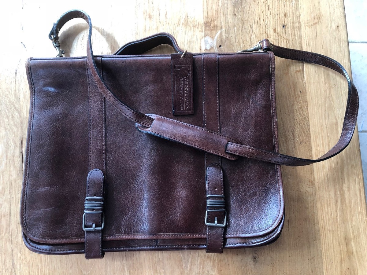 GEORGETOWN LEATHER DESIGN Italy Travel /Briefcase/Computer/Messenger Bag EUC