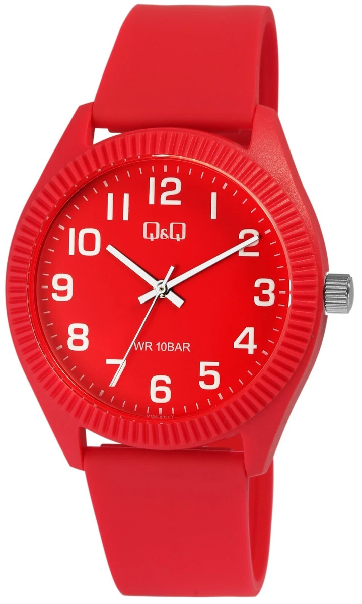 Q Q Women s Watch Men s Watch Red Analogue Silicone Unisex 10ATM