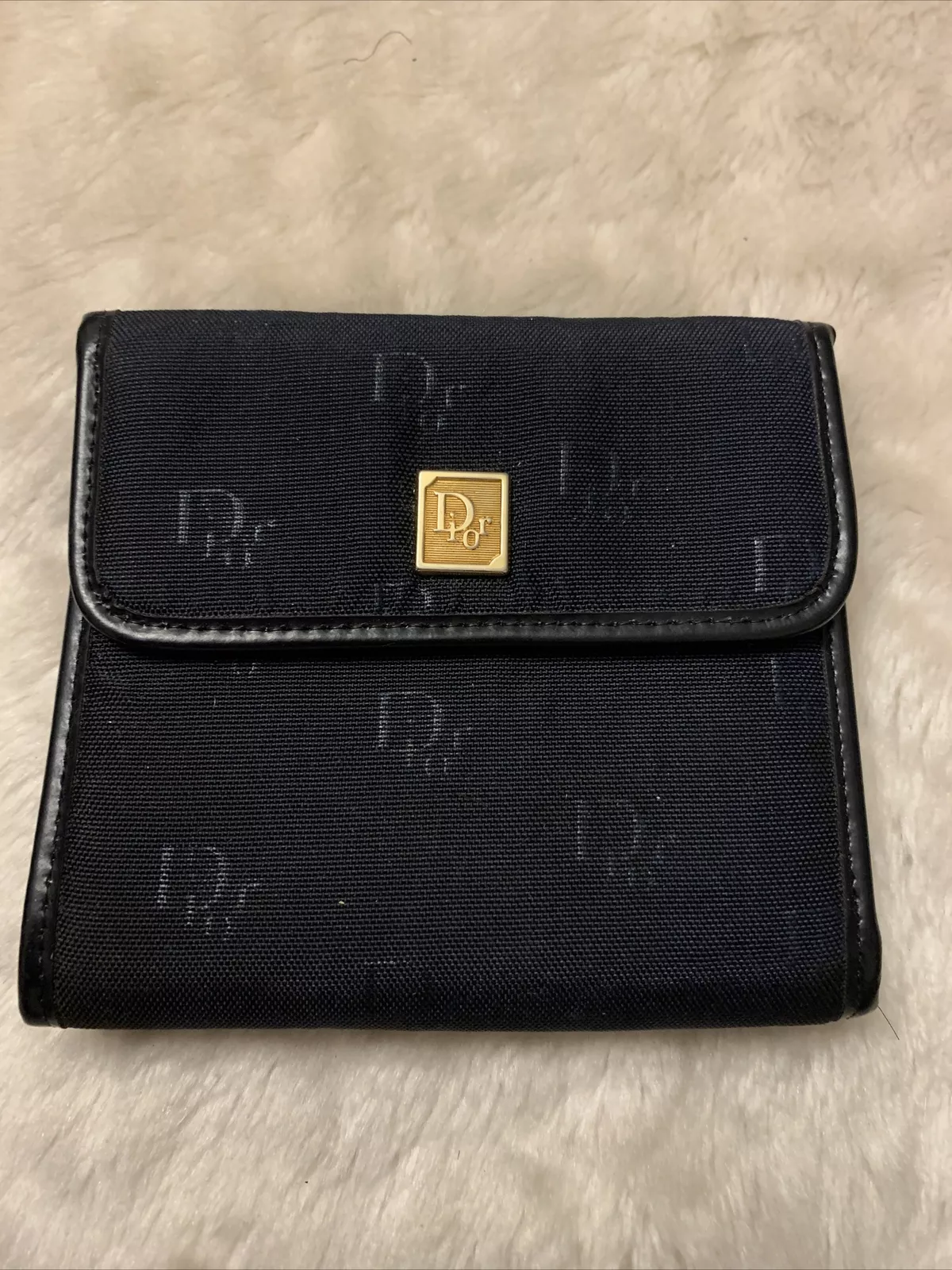 Portefeuille vintage Christian Dior cuir toile noir