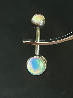 1pc Double Iridescent Stone Surgical Steel Belly Ring Pierced Navel Naval 