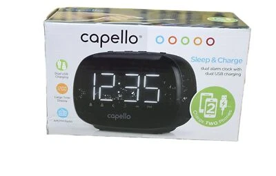 Capello Sleep & Charge Alarm Clock Dual USB Phone Charger AM/FM Radio CR22