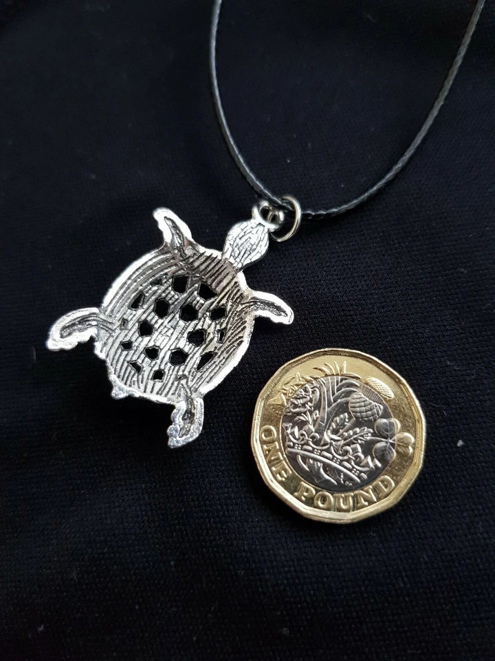 Collar Cordón Tortuga Animal Plata Negro Reptile Criatura Marina Dije  Foto 2 de 4