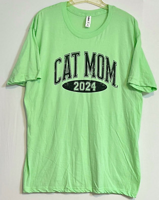 NWOT Cat Mom 2024 Womans Tee Soft T-Shirt Light Green Cat Lady Box Size XL