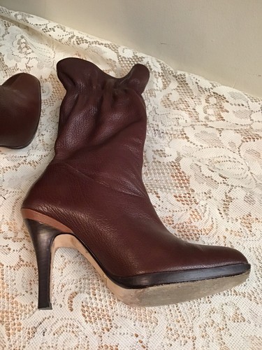COLE HAAN Air Brown Leather Size 7 B Crunched Calf GALI Heels Fashion Boots - Picture 5 of 6