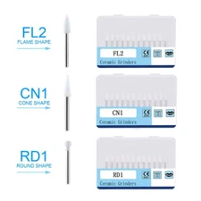 10 Box Dental White Polishing Stones Flame Cone Round Shape FG Bur FL2 CN1 RD1