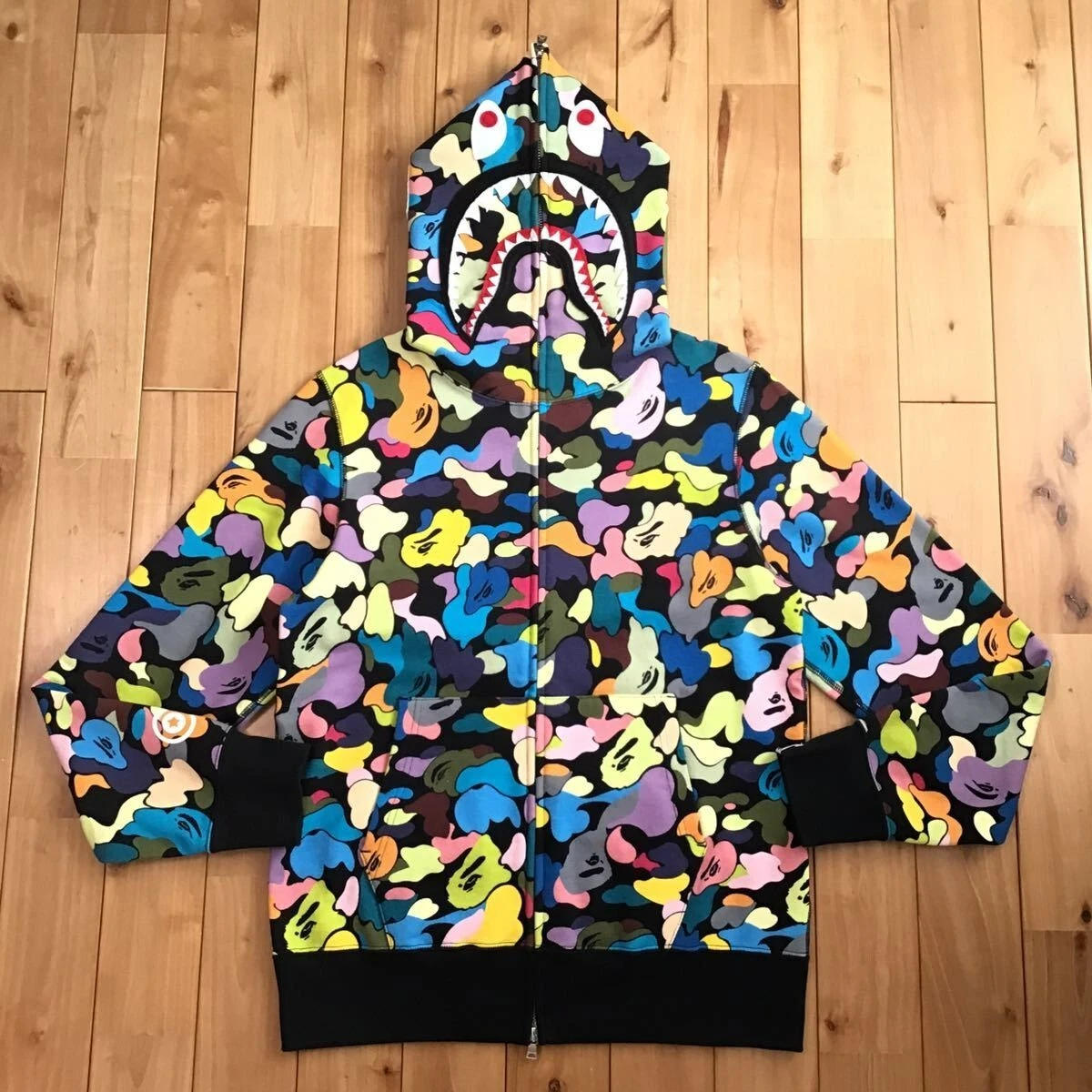 Bape Red Camo Shark face hoodie kids size M