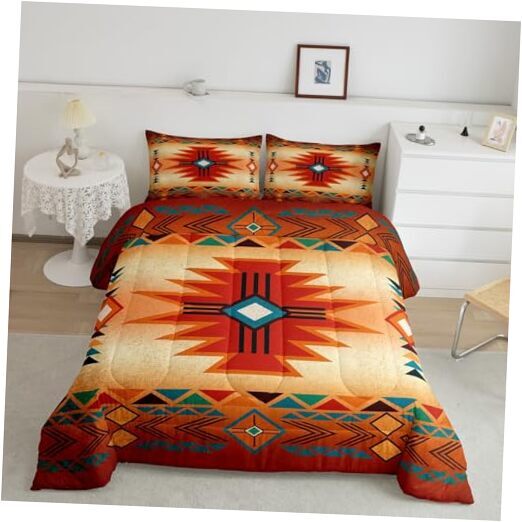 Western Bedding Set Size,Southwest Comforter Set for Kids Teens Queen Tangerine