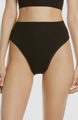 $50 Else Women's Black Base Layer High Waist Ribbed Stretch Brief Panty Size S