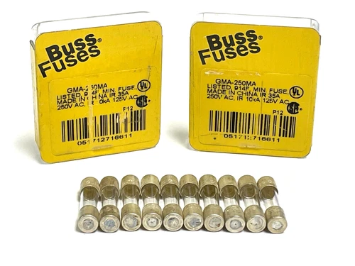 BUSSMANN FUSETRON DUAL ELEMENT FUSES GMA-250MA OAL OF 1-13/16 **LOT OF 10