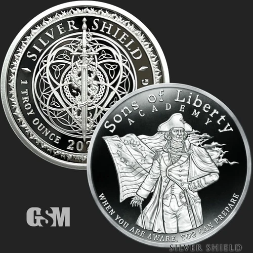 1OZ SONS OF LIBERTY ACADEMY - 2021 MICROMINTAGE SILVER SHIELD "IN-HAND" AG