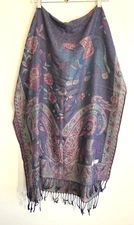 Pashmina 100% cashmere elephant scarf shawl wrap purple multi color flowers 74"