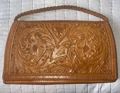 バッグ 1950s vintage carving leather handbag Vintage 1940's 1950's Flores Bags Hand Tooled Leather 2 Tone