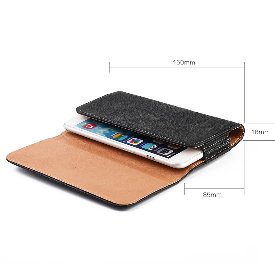 For Universal Black Leather Wallet Belt Clip Pouch Pocket Holster 5.5 Phone Case - Image 4 of 4