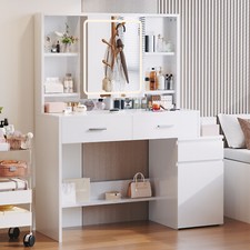 Gunji Weiß Schminktisch Kosmetiktisch mit Frisiertisch LED-Beleuchtung Spiegel