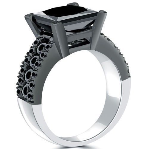 3.63 Ct Lab Created Black Princess Diamond Black Silver Beautiful Wedding Ring - Picture 3 of 3