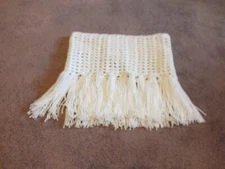 Beautiful New Handmade Crochet Cowl Infinity Scarf White 26x7+5" Fringe
