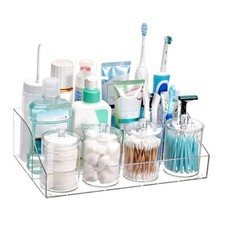 PCS Bathroom Countertop Organizer, 1 Divided Tray with 4 Qtip Holder Jars, 5