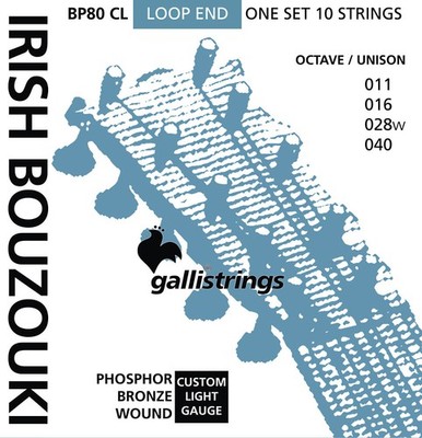 Galli Saiten für Irish Bouzouki, Light Gauge, .011-.040. Oktave / Unisono, Loop.