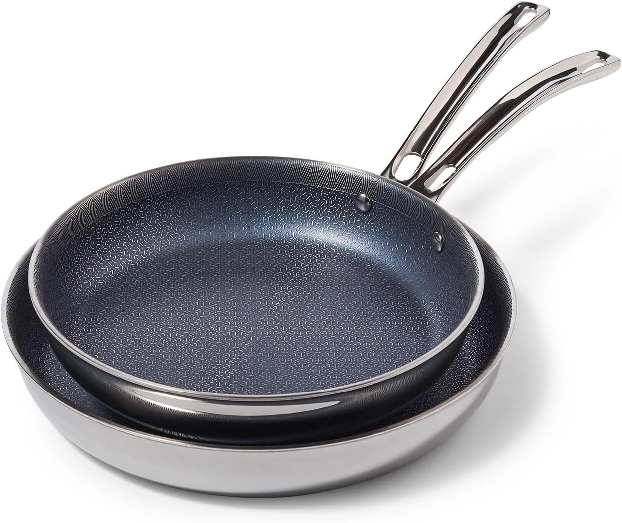 Non-Stick 3-Ply Frying Pans Set, 9.5" & 11" Stainless Steel, 2-Piece Silver