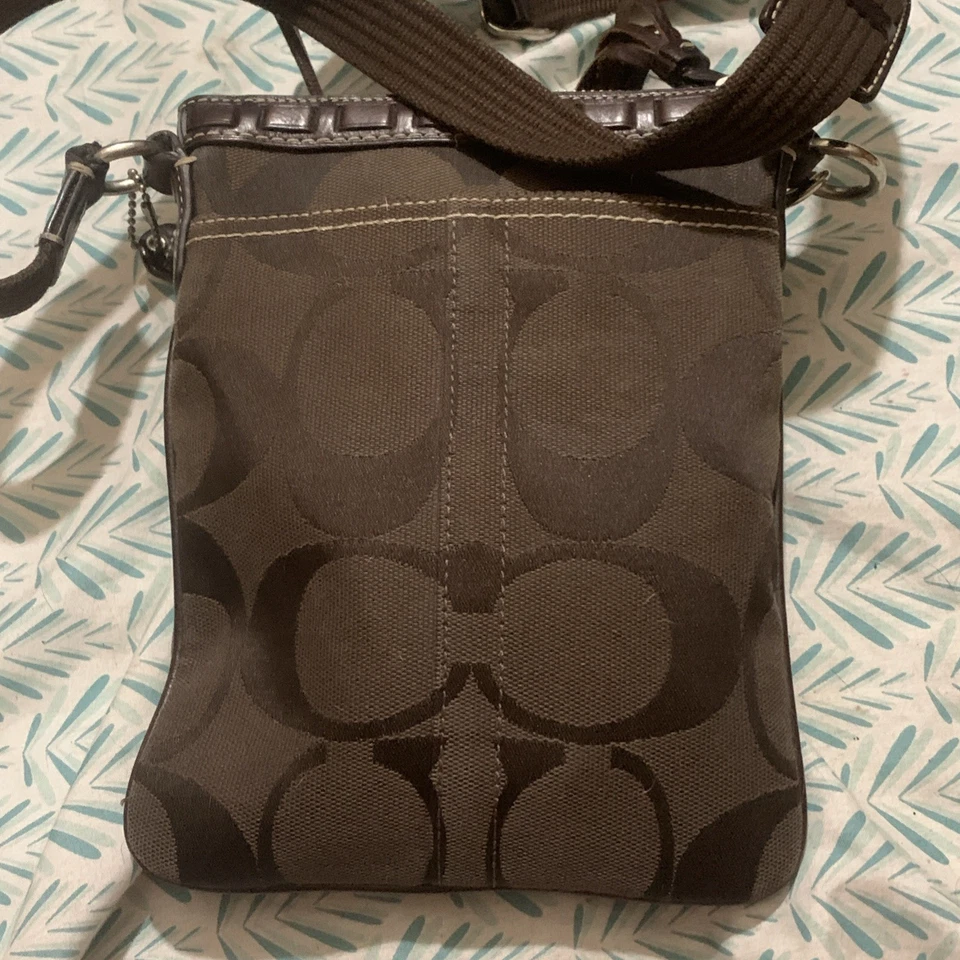 COACH Swingpack Hamptons ~ 签名条纹 Python 修剪 10296 棕色帆布 — 第 2/4 张图片