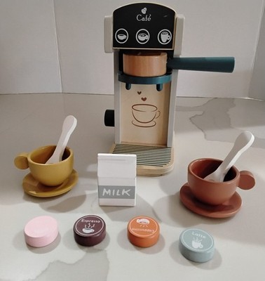 PairPear Kids Wooden Toy Cafe Coffee Maker Playset - 13 Pieces