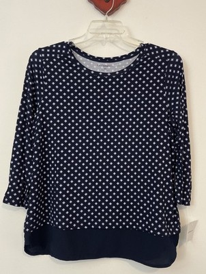 Croft Barrow Womens Petite Large Blue Tunic-Style 3/4-Sleeved Blouse NWT! A2450