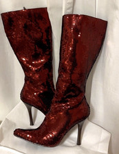 Anne Michelle Womens Red Leather Sequin Knee ...