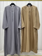 Islamic Jubba Thobe Abaya for Men Solid Color Long Robe Middle East Ramadan Eid