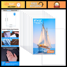 10 Pack 9"x12" Rigid Clear Photo Protectors - Heavy Duty Top Loading Sleeves for
